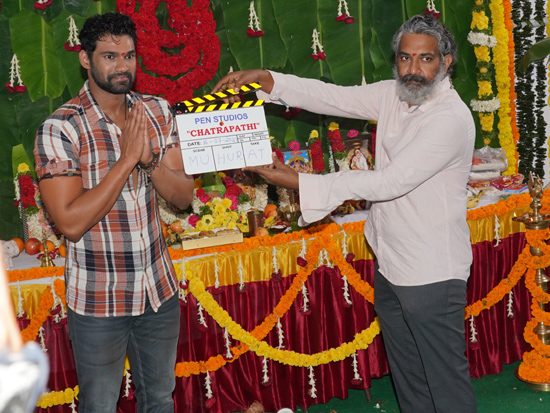 Sreenivas Bellamkonda SS Rajamouli VV Vinayak At Chatrapathi Remake Opening